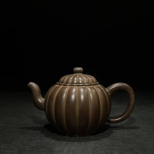 KANGXI MARK PALACE-LANTERN SHAPED TEAPOT: Dimension (1) 7.87 in / Dimension (2) 4.92 in / Dimension (3) 4.61 in
