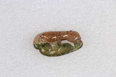 TOURMALINE SHUANG'HUAN HANGING PENDANT: Time: Qing Dynasty 17-19 Century / Weight 14g / Dimension (1) 1.61 in / Dimension (2) 0.87 in / Dimension (3) 0.28 in