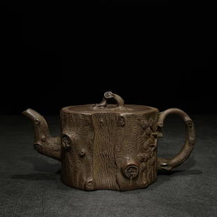CHEN'MINGYUAN MARK HAND MADE PINE-STUMP TEAPOT: Dimension (1) 8.07 in / Dimension (2) 4.65 in / Dimension (3) 4.02 in