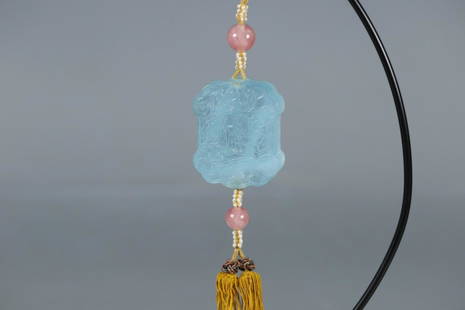 OLD AQUAMARINE FAST SQUARE TABLET: Time: Qing Dynasty 17-19 Century / Weight 57g / Dimension (1) 1.85 in / Dimension (2) 1.5 in / Dimension (3) 0.51 in