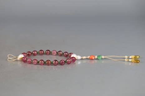 TOURMALINE 18-BEAD HAND PIECE: Time: Qing Dynasty 17-19 Century / Weight 38g / Bead-Diameter 0.39 in