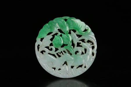 JADEITE DOUBLE-FACE CARVED AUSPICIOUS BEAST TABLET