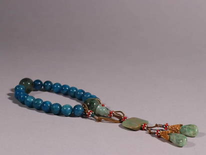 AQUAMARINE 18-BEADS HAND PIECE: Time: Qing Dynasty 17-19 Century / Weight 83.5g/ Bead-Diameter 0.43 in