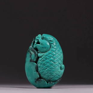 TURQUOISE STONE LIAN'NIAN'YOU'YU CARVING PIECE: Weight 86g/ Width 2.56 in / Thickness 1.5 in