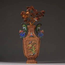 GILT SILVER FILIGREE ENAMELING BLUE FLOWER VASE