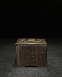 YAN'NIAN MARK SQUARE CARVED AND PAINTED TEAPOT: Dimension (1) 3.94 in / Dimension (2) 3.94 in / Dimension (3) 3.15 in