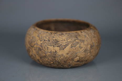 LONG'FENG'CHENG'XIANG ZISHA BRUSH WASHER: Time: Qing Dynasty 17-19 Century / Weight 656g / Height 3.03 in / Width 6.26 in