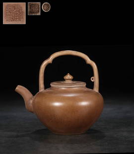 GU'JINGZHOU WU'JING HANDLE TEAPOT: Length 5.91 in / Width 4.72 in / Height 5.51 in