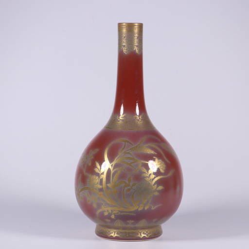 QIANLONG MARK ALTAR RED GLAZED OUTLINE IN GOLD FLOWERS May 28, 2021