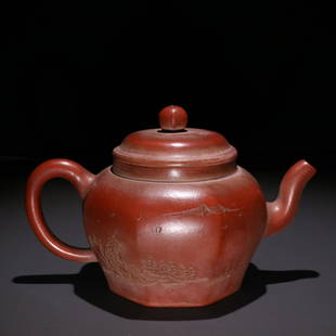 GU'JINGZHOU MADE OLD ZISHA LANDSCAPES PATTERN: Weight 410g / Height 4.17 in / Width 6.69 in