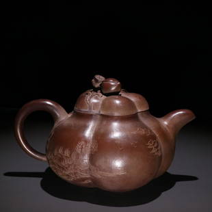 BAO'GEN OLD ZISHA LONGEVITY PEACH KNOB POETRY PUMKIN: Weight 536.5g / Height 4.92 in / Width 7.6 in