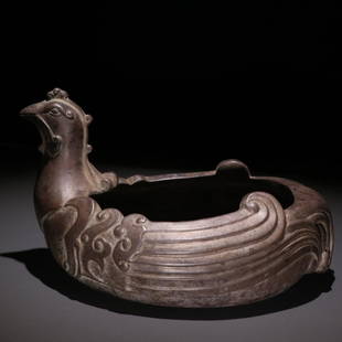 HUA'FENGXIANG MADE ZISHA PHOENIX-BIRD SHAPED BRUSH: Width 7.28 in / Height 4.53 in