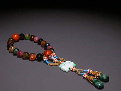 TOURMALINE 18-BEAD HAND PIECE: Weight 70.9g / Bead-Diameter 0.47 in
