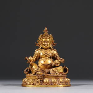 GILT BRONZE YELLOW GOD-OF-WEALTH SITTING ORNAMENT