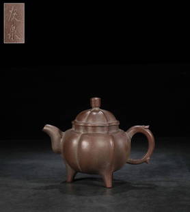 YOU'QUAN TRIPOD LING'HUA TEAPOT: Length 6.89 in / Width 4.33 in / Height 5.24 in