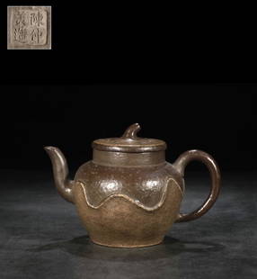 CHEN'ZHONGMEI FLAT-CAP MELON-SHAPED TEAPOT: Length 6.93 in / Width 4.41 in / Height 4.45 in