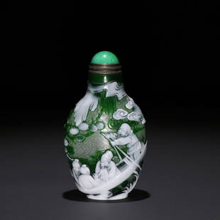 GLASSWARE FIGURE STORY SNUFF BOTTLE: Weight 80.6g / Height 3.27 in / Width 1.81 in