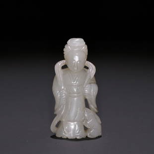 HETIAN JADE CHANG'E AND MOON RABBIT CARVING PIECE: Weight 33.3g / Height 2.36 in / Width 1.18 in
