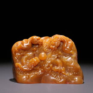 FENG'CHAORAN CHI DRAGON SHANZI TIANHUANG STONE SEAL: Weight 394.5g / Height 2.52 in / Width 3.86 in