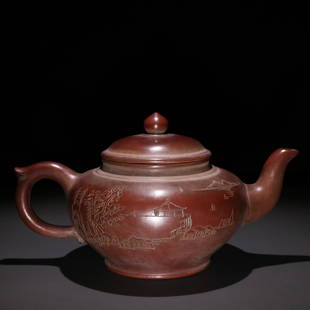 HUA'YULIN ZISHA POETRY TEAPOT: Height 4.53 in / Width 8.07 in