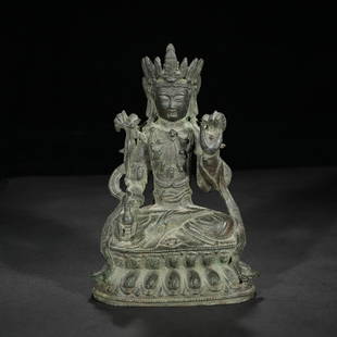 BRONZE BODHISATTVA ORNAMENT: Weight 3300g / Height 7.09 in / Width 4.17 in / Height 10.08 in