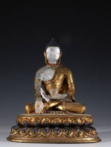 GILT BRONZE EMBEDED CRYSTAL MEDICINE BUDDHA ORNAMENT