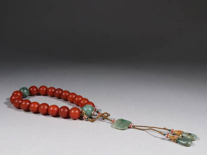 SOUTH RED AGATE 18-BEAD HAND PIECE: Weight 244g / Bead-Diameter 0.79 in
