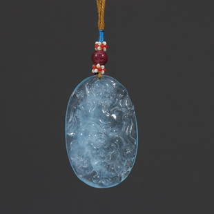 AQUAMARINE FENG'HOU'BAI'XIANG PENDANT: Weight 46.1g / Length 2.48 in / Width 1.61 in