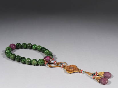 TOURMALINE 18-BEAD HAND PIECE: Weight 128.8g / Bead-Diameter 0.55 in