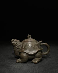 XU'YOUQUAN MARK DRAGON-TURTLE TEAPOT: Dimension (1) 6.38 in / Dimension (2) 4.69 in / Dimension (3) 3.66 in