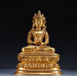 GILT BRONZE TIBETAN GUAN'YIN ORNAMENT