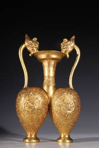 GILT BRONZE DRAGON AND PHOENIX WINE UTENSIL