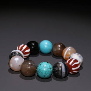 TIBETAN MULTIPLE-GEMS BRACELET: Weight 112.5g / Bead-Diameter 0.67 in