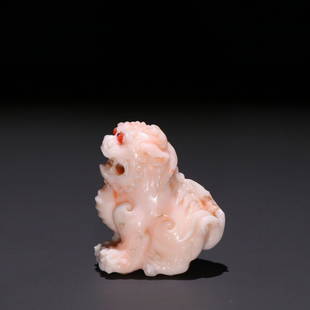 WHTIE CORAL AUSPICIOUS LION CARVING PIECE: Weight 36.5g / Height 1.57 in / Width 0.79 in