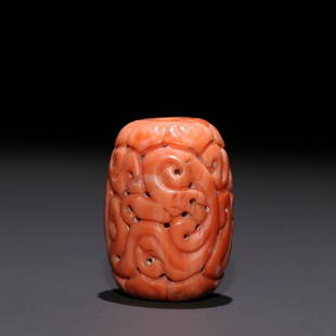 CORAL MO'MO CARVED PATTERN BEADS: Weight 30.3g / Height 1.3 in / Width 0.94 in