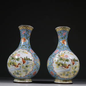 RED COPPER BLUE GLAZED ENAMELING FLOWER VASE IN PAIR
