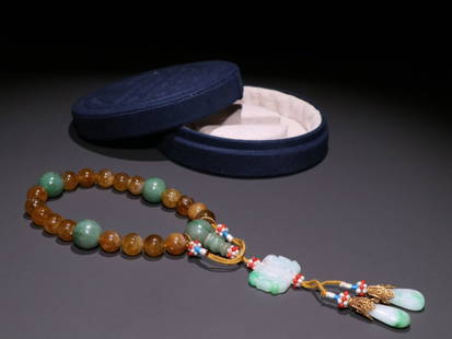 OLD TOURMALINE 18-BEAD HAND PIECE: Time: Qing Dynasty 17-19 Century / Weight 79.3g / Bead-Diameter 0.43 in