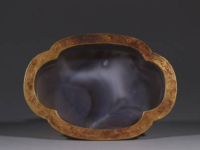 AGATE WRAPPED GILT SILVER CHINESE FLOWERING CRABAPPLE: Time: Liao and Jin Dynasties 10-13 Century / Weight 337.5g / Height 1.77 in / Width 7.52 in