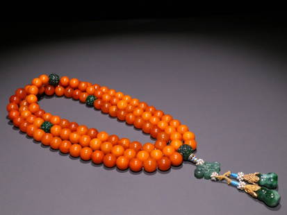 AMBER 108 BUDDHA BEADS: Time: Qing Dynasty 17-19 Century / Weight 126.5g / Bead-Diameter 0.47 in
