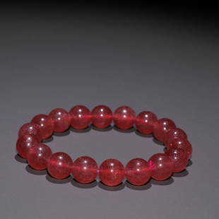 STRAWBERRY CRYSTAL ROUND-BEAD BRACELET: Weight 43.9g / Bead-Diameter 0.43 in