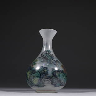 GLASSWARE ENAMELING LANDSCAPES PATTERN BOTTLE: Weight 409.5g / Length 6.97 in / Width 4.49 in