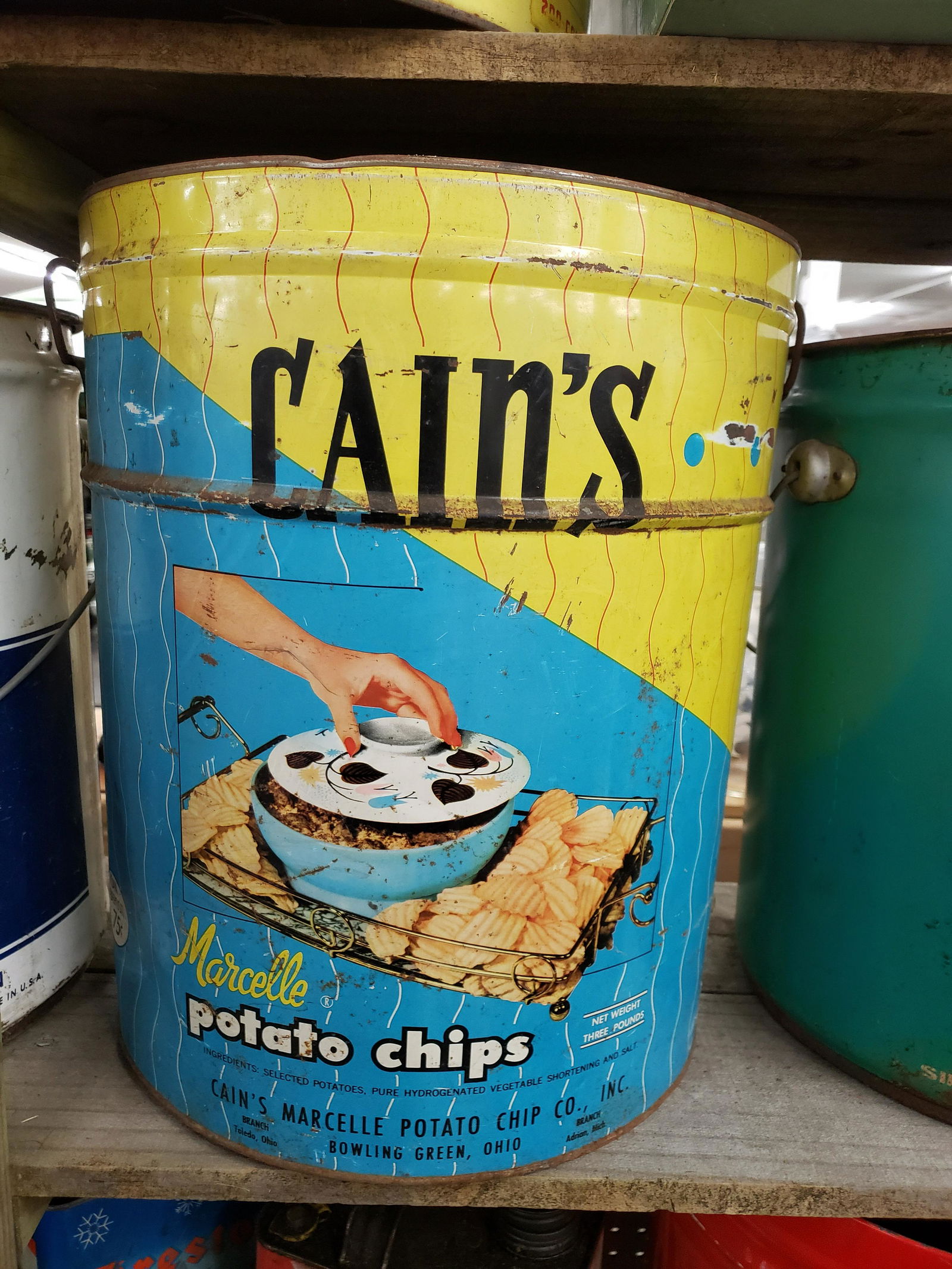 Vintage Cain's Potato Chips 3 lbs Can: Vintage Cain's Potato Chips 3 lbs Can