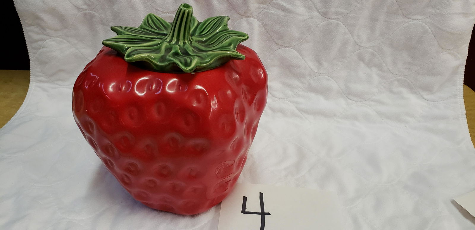 McCoy Strawberry Cookie Jar.  Paint loss on top a. (1 of 4)