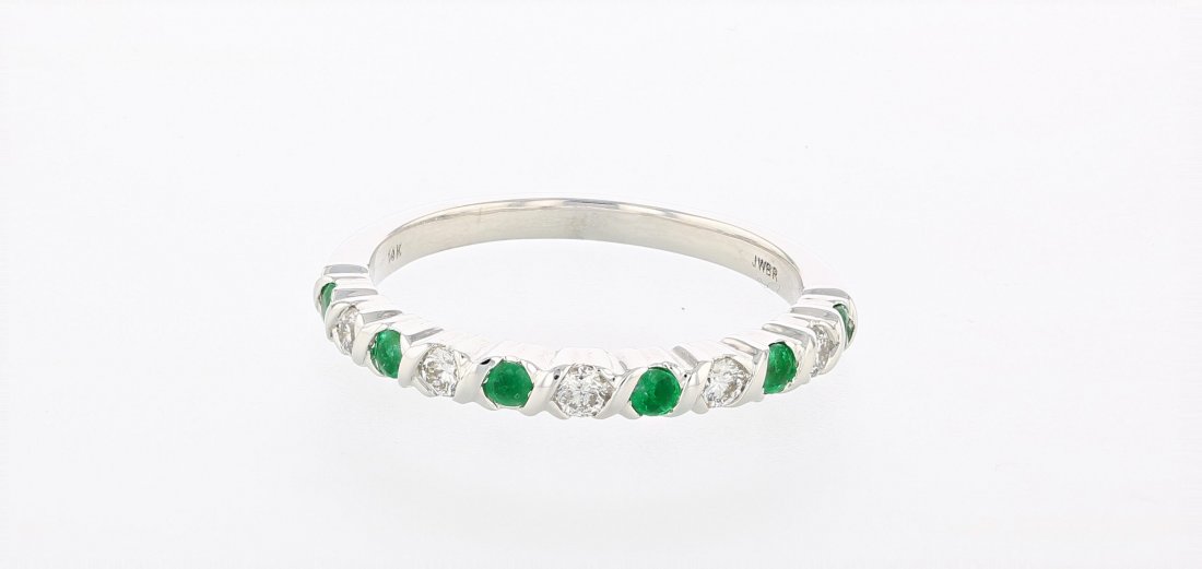 14K White Gold Emerald 0.21 CT Diamond Ring (1 of 2)