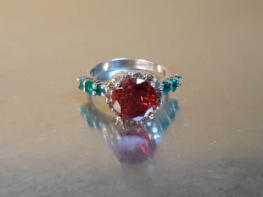 Rare Red Garnet in 14kt Natural Diamond & Emeralds (1 of 5)