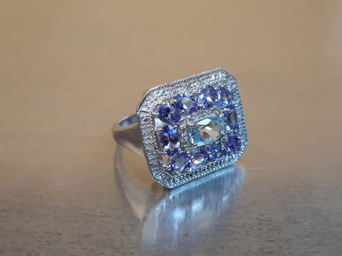Ladies Natural Tanzanite Designer Ring in Sterling (1 of 5)