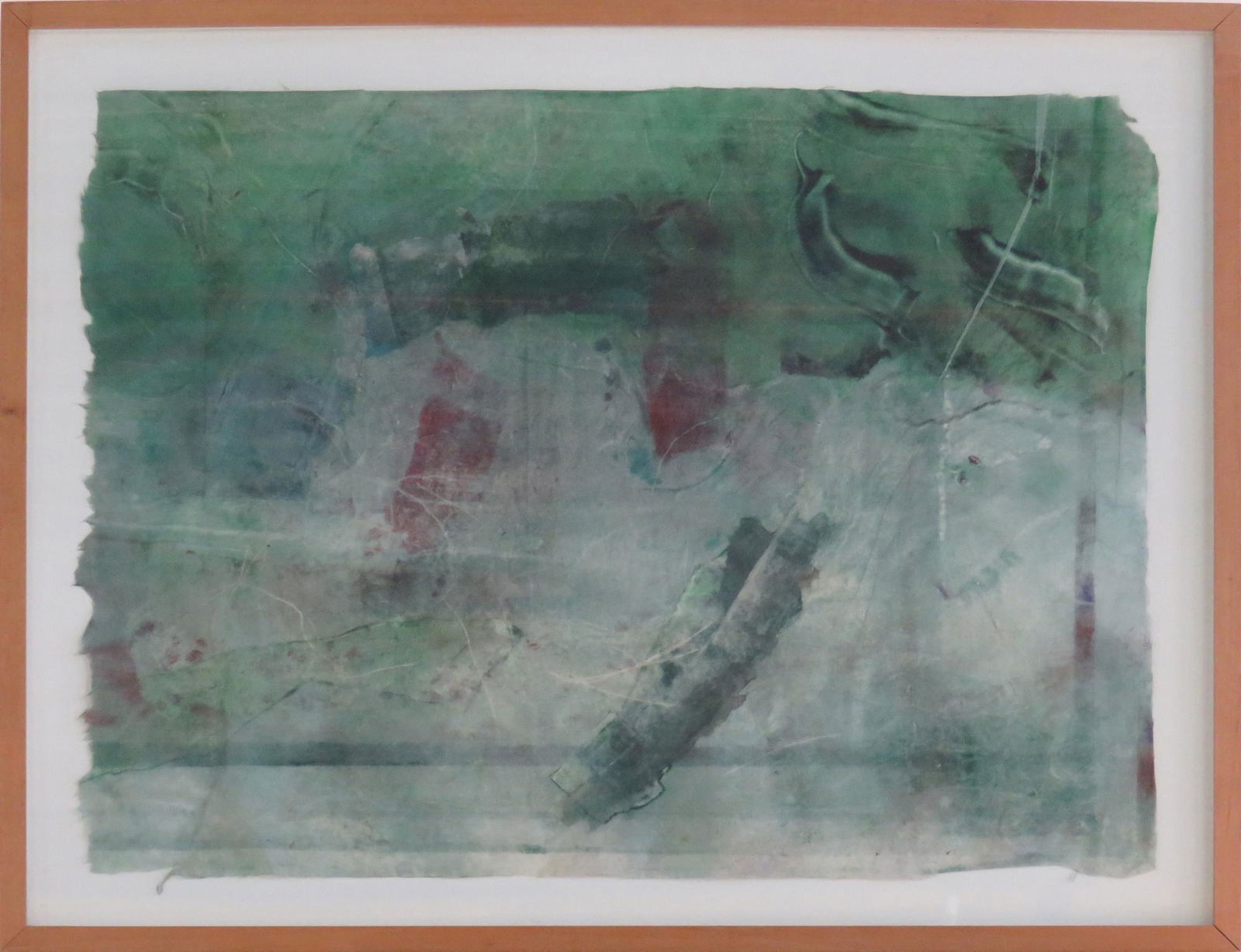 TONIE STRAUSS 20TH C ABSTRACT PAINTING THE SEA: Tonie Strauss (NY/MA b.1919) Provincetown and NY based artist. Mixed media on washi / chinecolle paper, signed, titled, "The Sea". Exhibited: The National Arts Club. Framed. The National Arts Club 108