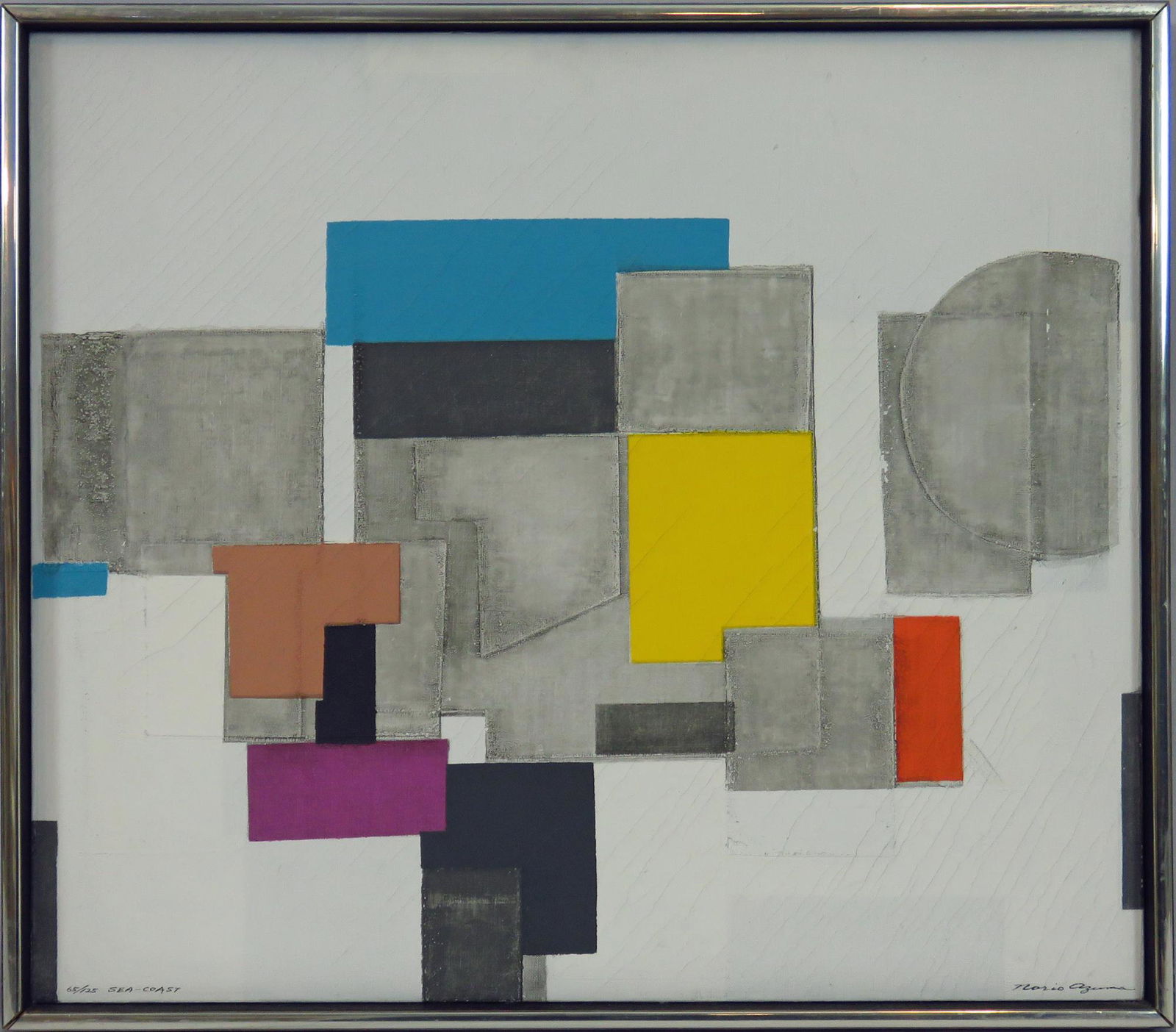 NORIO AZUMA SEA COAST OIL / CANVAS SIGNED: Norio Azuma (Japanese/Amer. 1928-2004). "Sea Coast" original oil on canvas serigraph from a limited edition of 125. The work is signed, titled, numbered, and framed. Azuma was a well known and innovat