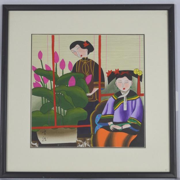 CHINESE MODERNIST SCHOOL GOUACHE PAINTING SIGNED (1 of 9)