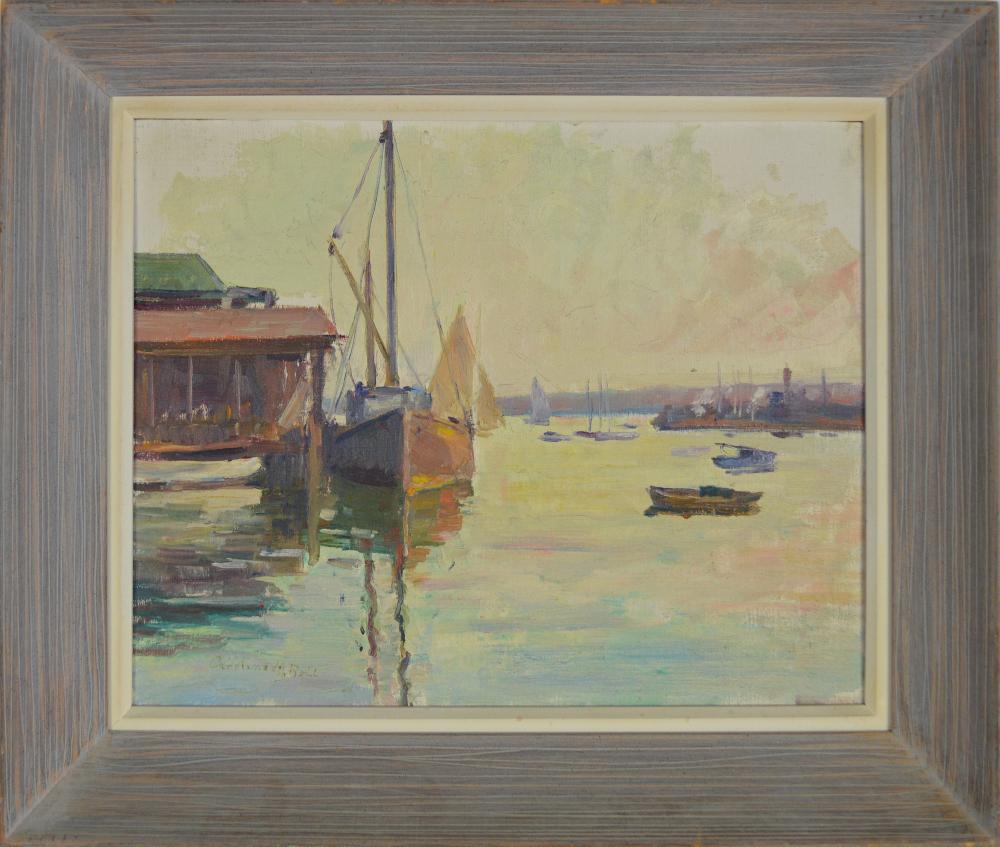 CAROLINE M. BELL HARBOR SCENE PAINTING SIGNED (1 of 7)